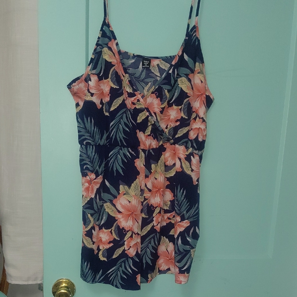 SHEIN Blue and Orange Floral Sleeveless Romper